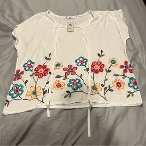 Floral Embroidered White Top